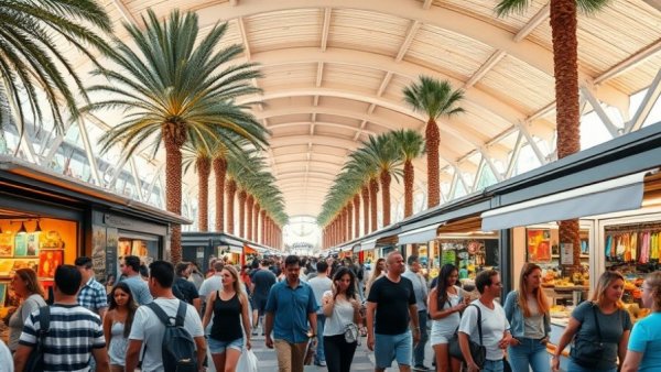 Lively market scene under a canopy in Málaga highlighting where to stay.