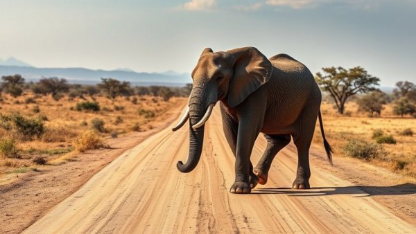 Elephant crossing road during African safari, offering wildlife viewing tips.