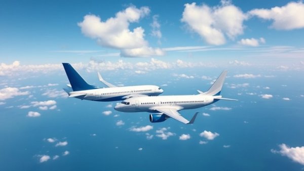 Boeing 737 MAX jets in flight over ocean, clear sky.
