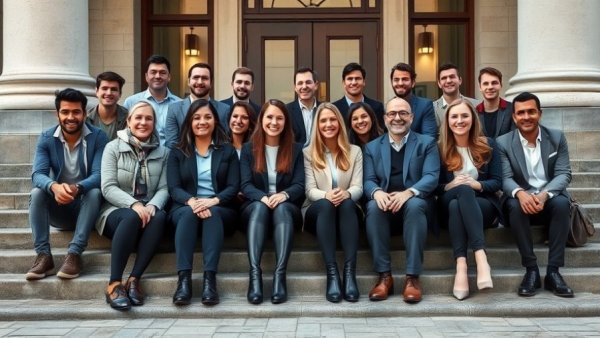 Leadership team in hospitality industry growth posing outside.