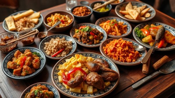 Assorted traditional Turkish meze dishes on a rustic table.