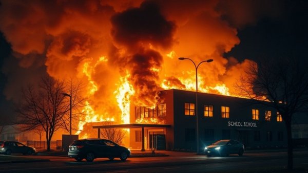 Fire destroys school on Blueberry River First Nation at night.