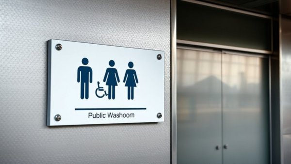 Modern public washroom sign with accessible symbols, highlighting Vancouver public washroom strategy.
