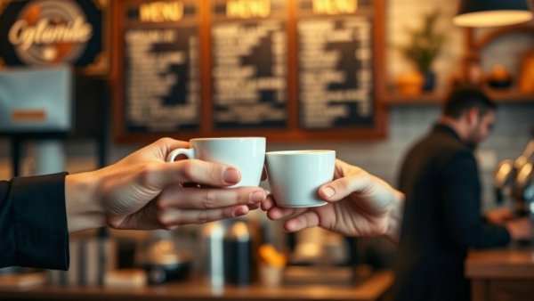 Close-up of coffee exchange in a Canadian cafe, highlighting coffee prices in Canada.