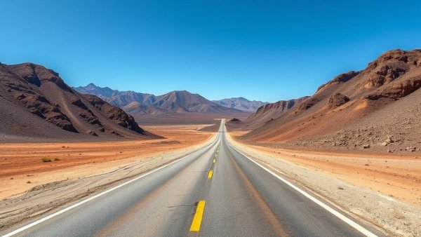 Open road in Fuerteventura, ideal for car rentals, under a clear blue sky.