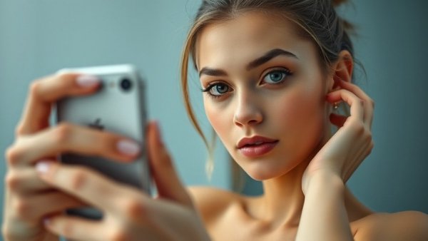 Young woman with two-toned hair taking a bathroom mirror selfie.