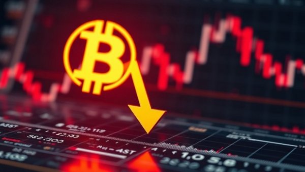 Digital Bitcoin value decline illustrated with chart and arrow, KULR Technology stock.