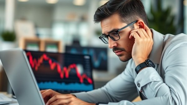 Business professional worried about Alibaba stock drop on laptop.