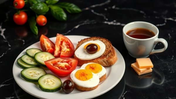 Healthy eating on road trips with a balanced breakfast plate.