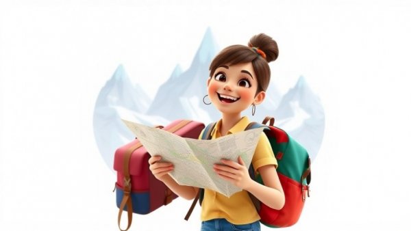 Packing Mistakes Logo: Cartoon traveler reading map.