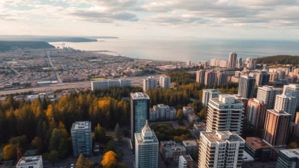 Aerial view of West Vancouver's urban landscape and greenery.