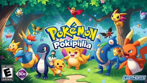 Pokémon Pokopia game cover depicting vibrant animated characters amidst greenery.