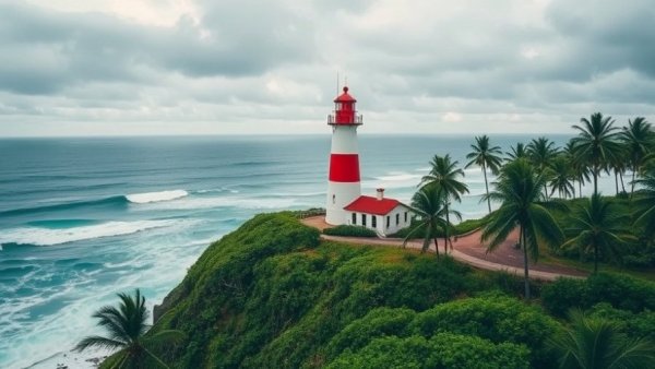 Iconic lighthouse on tropical hill, perfect for highlighting best places to stay in Kovalam.