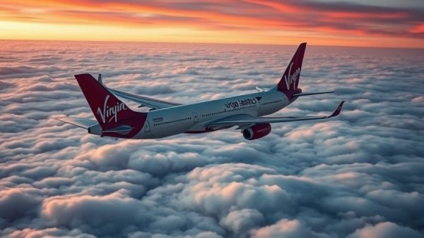 Virgin Atlantic plane above clouds at sunset for Tier Point Boost Promotion.