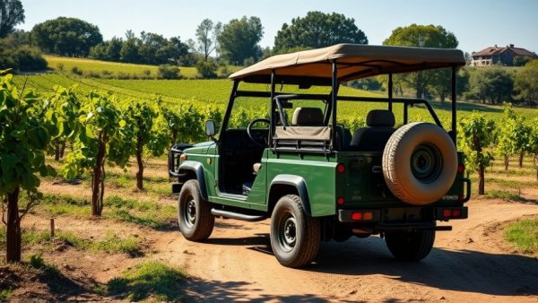 Wine Drive Safari Waterford Estate vehicle in vineyard setting.