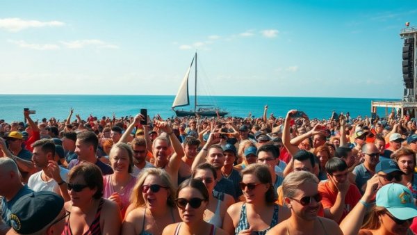 Massive crowd at sea-side Barcelona music festival summer 2026