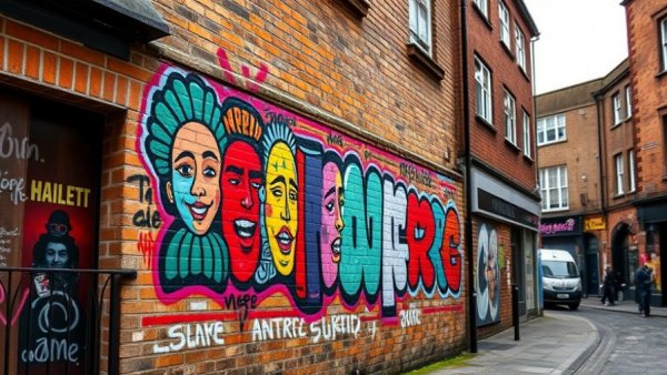 Vibrant street art in Shoreditch, London near best hotels in Shoreditch, showcasing colorful murals and graffiti.