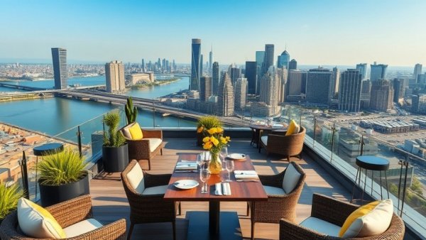 Elegant rooftop dining area offering hotel loyalty dining discounts.