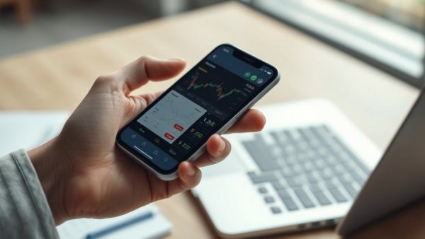 Investing with app on phone showing financial graphs.
