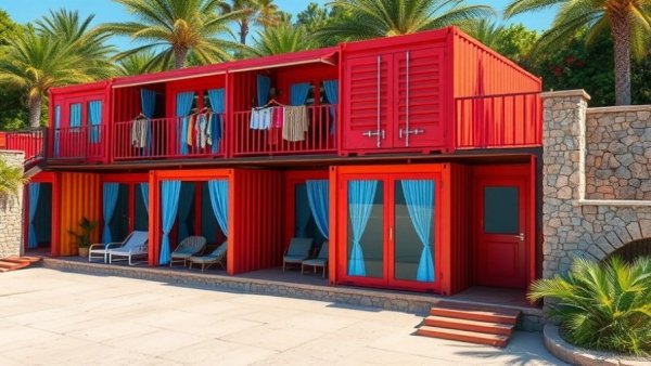 Colorful budget Boracay beach resort made from shipping containers.