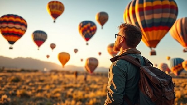Traveler enjoying hot air balloons at sunrise, meaningful travel experiences.