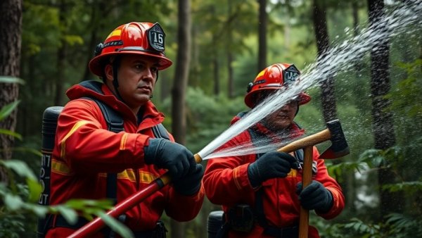Firefighters combating forest fire risk, B.C. Wildfire Service.