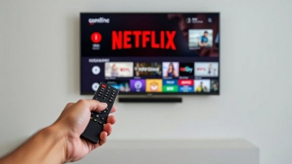 Remote control pointing at TV displaying Netflix logo, invest in Netflix.
