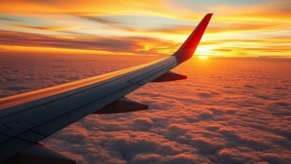 Vibrant sunset view from airplane wing en route to IATO annual convention Visakhapatnam 2026.