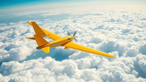 Yellow and white airplane in blue sky, linked to global airline emissions rankings.