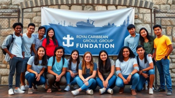 Young professionals with Royal Caribbean Group Foundation banner.