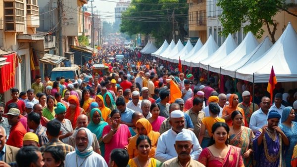 Vaisakhi parade in Surrey with vibrant crowd in traditional attire.