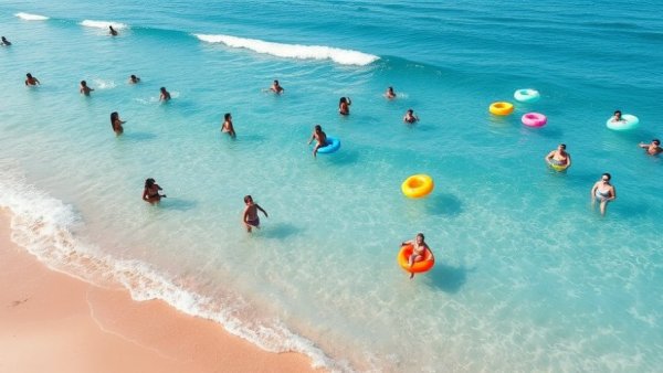 Vibrant beach near Manila with people enjoying water activities.
