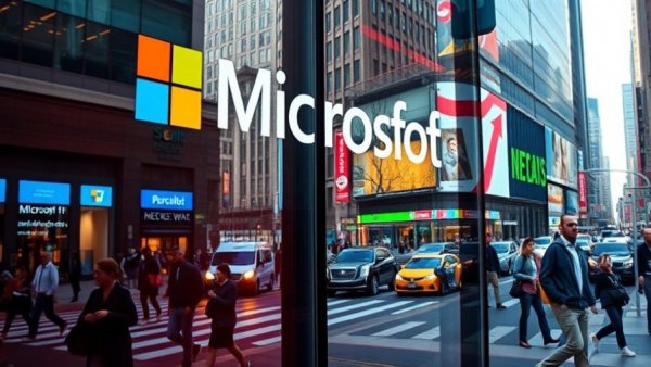 Microsoft building window reflecting city street amid employee buyout discussions.
