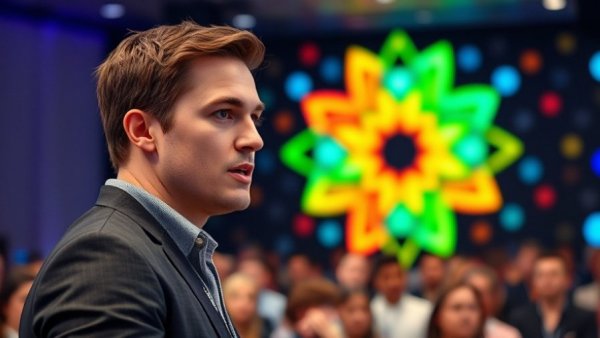 OpenAI's apology to Tumbler Ridge: speaker at conference with colorful background.
