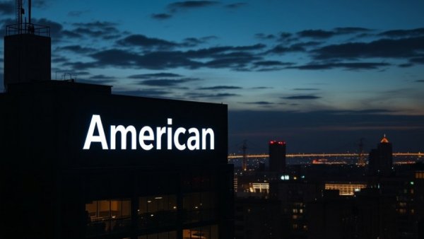 American Airlines sign glowing at night, travel demand concept