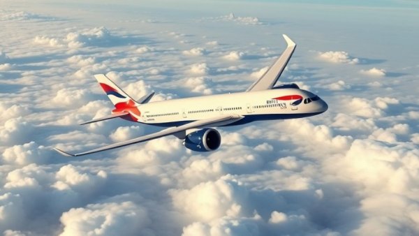 British Airways plane flying above the clouds