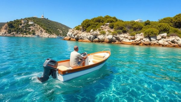 Exploring Corfu: Man boating on turquoise waters.