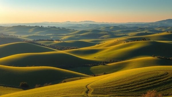 Picturesque Tuscany landscape with rolling green hills.