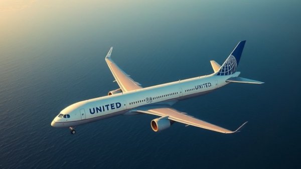 United Airlines plane flying over the ocean, Buy United MileagePlus Miles.