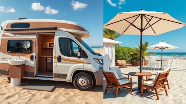 Modern beach resort in Laiya with camper van and amenities.