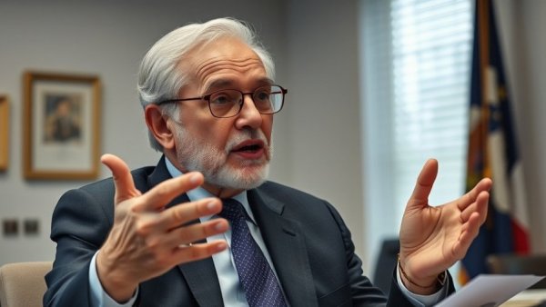 Formal elder male speaking expressively in office setting, Iran oil industry response to U.S. blockade.