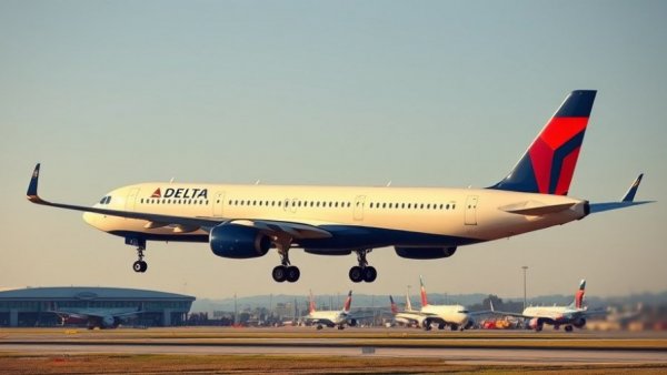 Delta Air Lines plane landing on runway during the day.