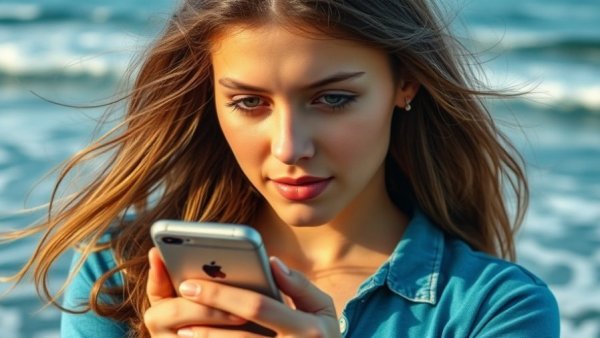 Traveler using technology to manage finances at sea.