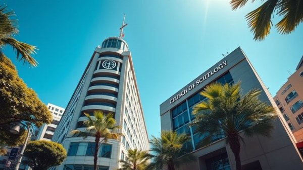 Church of Scientology building exterior in an urban setting on a sunny day.