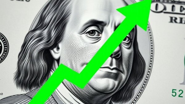 Financial growth concept with dollar bill and green arrow