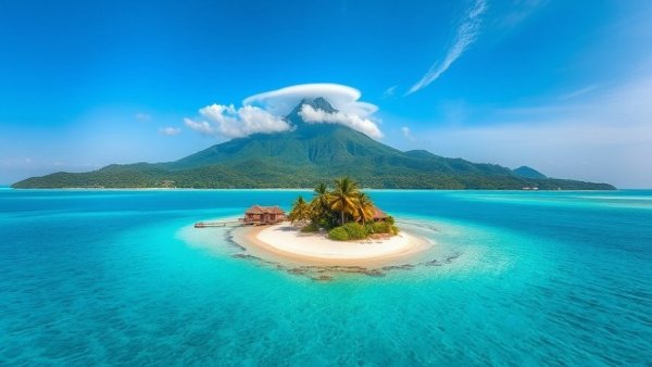 Scenic view of island bungalows near mountain, Antigua and Barbuda Travel Marketplace