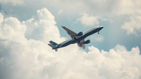 Airplane flying amid dramatic clouds, highlighting fuel crisis fare impact.