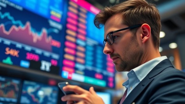 Trader analyzing stock market trends as Amazon overtakes Walmart.