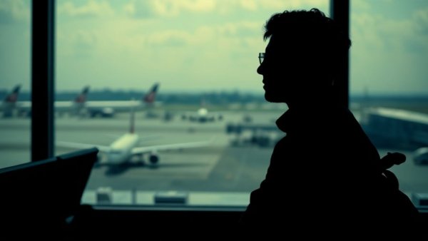 Traveler at airport terminal reflecting on EU flight delay compensation.