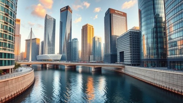 Cityscape of urban waterfront suggesting best day trips from Liverpool.